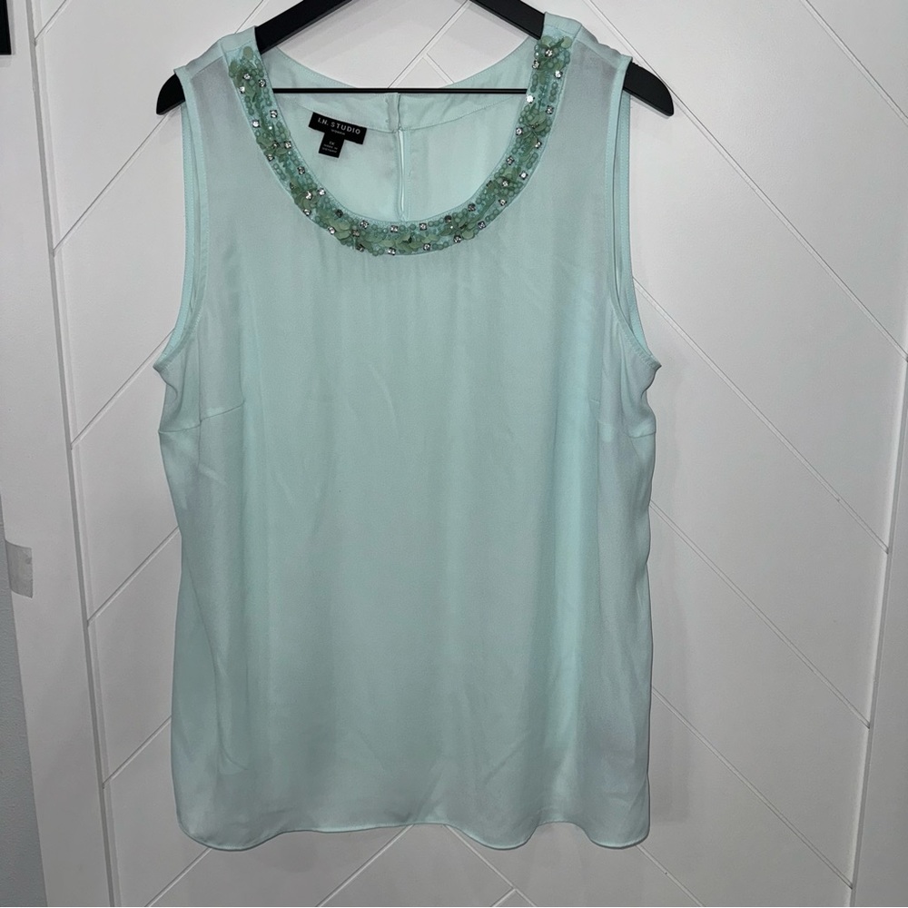 I.N.Studio Sleeveless Collar Beaded Top